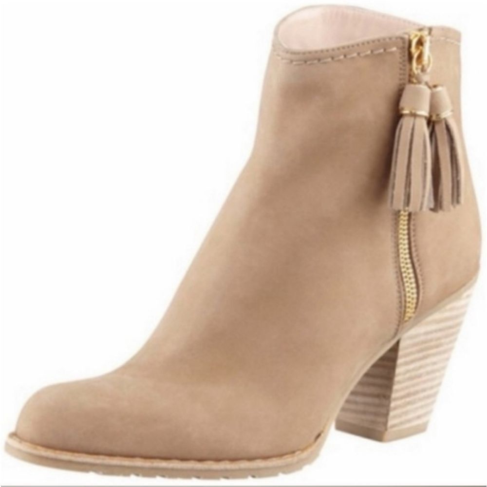 Stuart Weitzman Suede Tassel Ankle Boot in Taupe